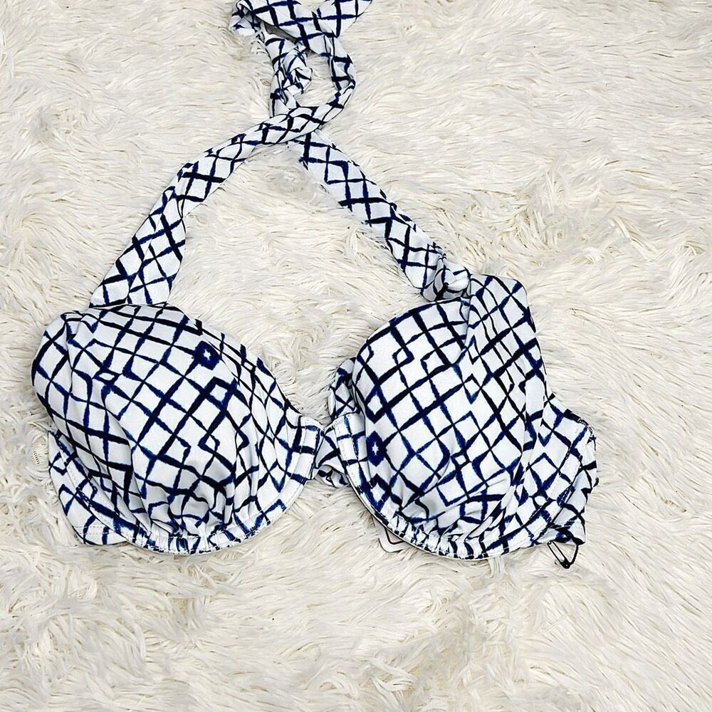 A. Che Viona Halter Viceroy Halter Swim Top Blue/White NWT 32C/34B/36A
